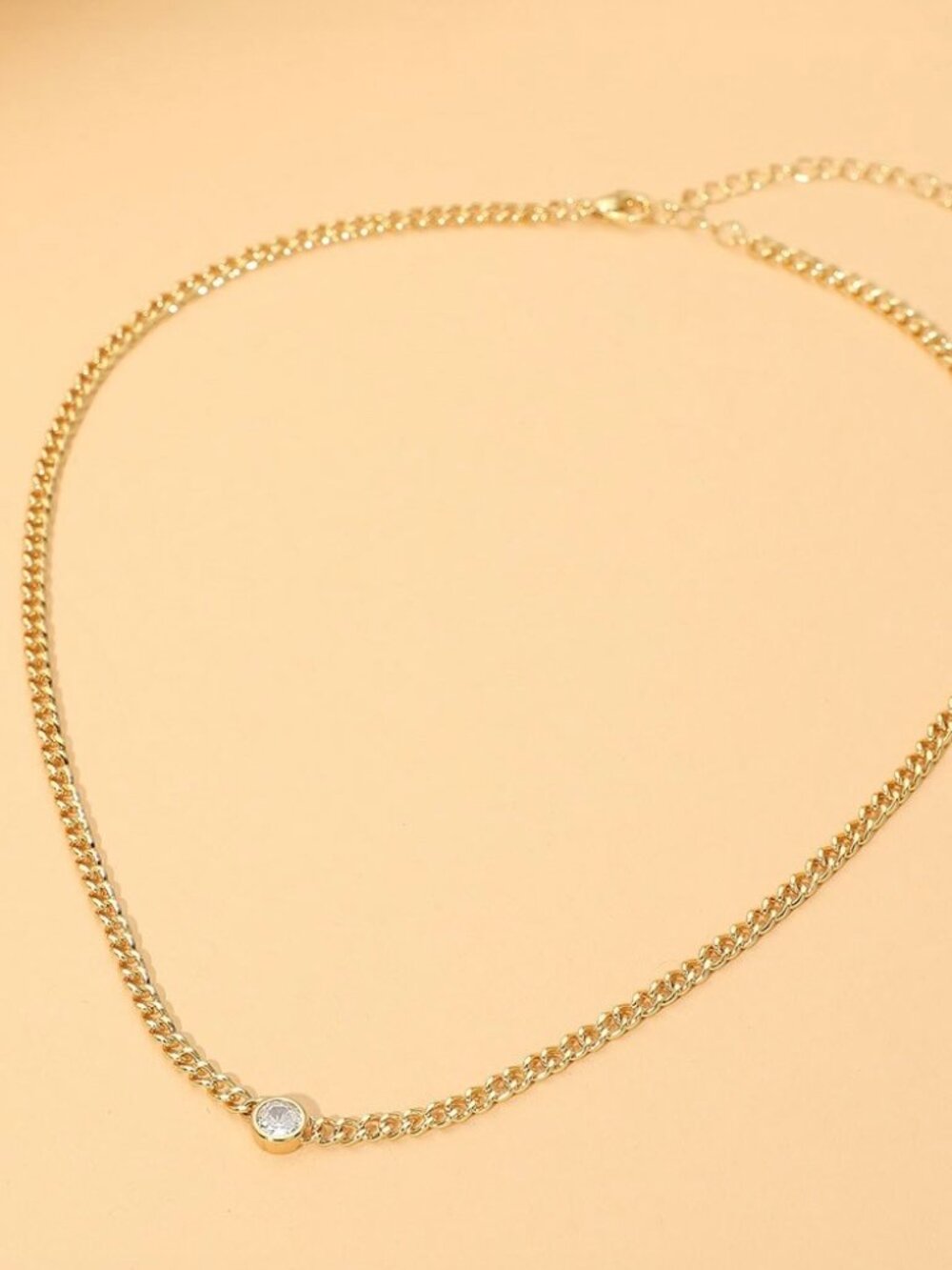 18K GOLD ROUND BEZEL RHINESTONE NECKLACE
